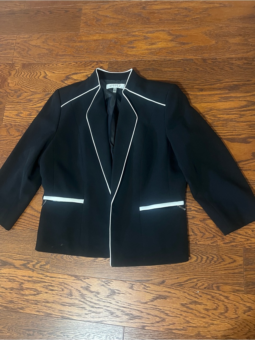 Kasper Black Blazer with White Piping Trim